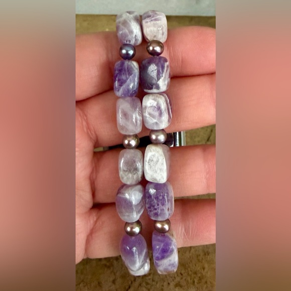 Tumbled Amethyst Gem Stone & Honora Pearl_Apple iWatch Band (WATCH NOT INCLUDED) - Picture 2 of 8